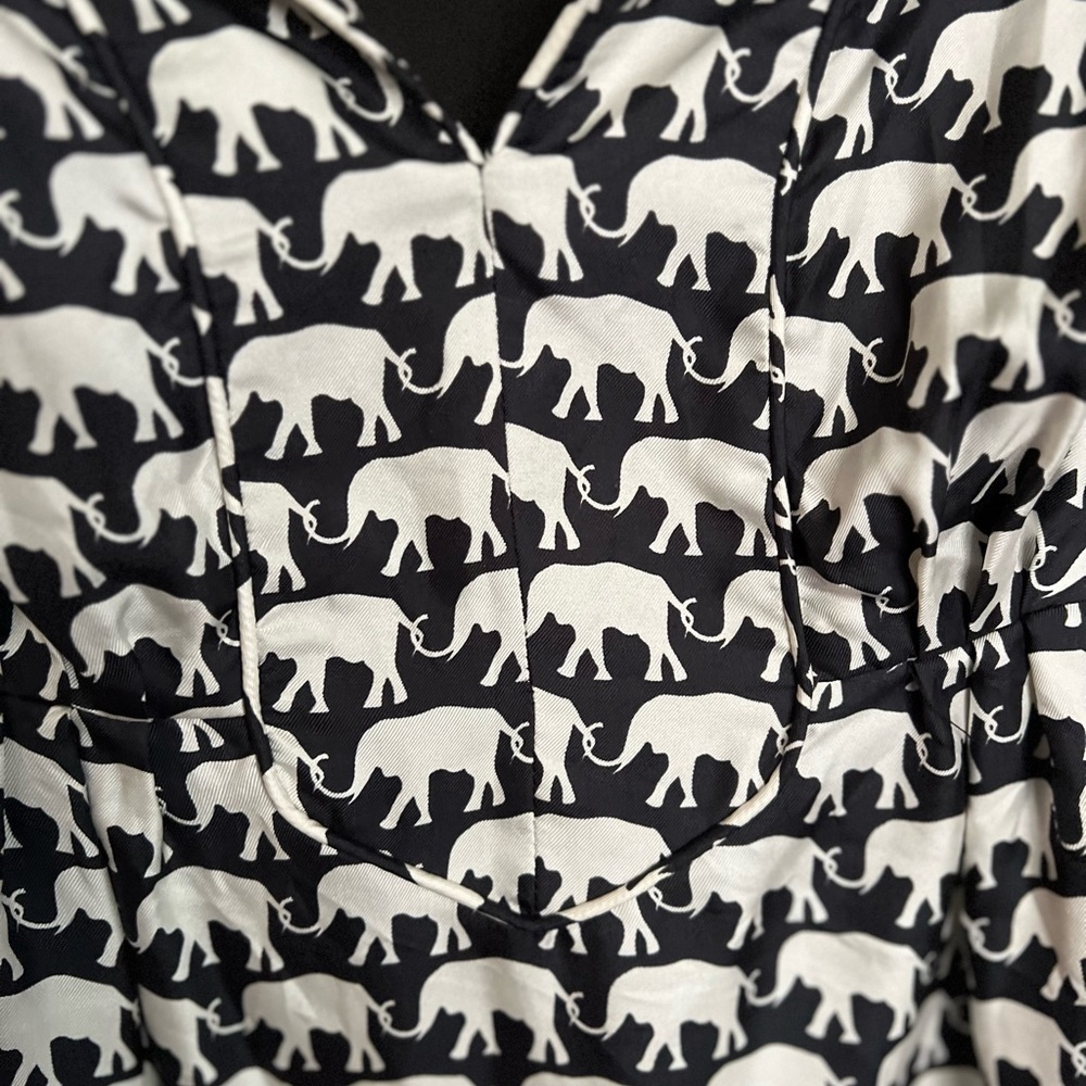 Elizabeth McKay SILK MARILOU DRESS black with white elephants size 8 tunic EUC - Picture 11 of 11